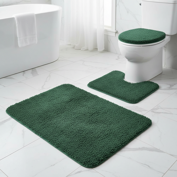 Microfiber Thick Pile Anti Slip Bath Mat Set 3pc
