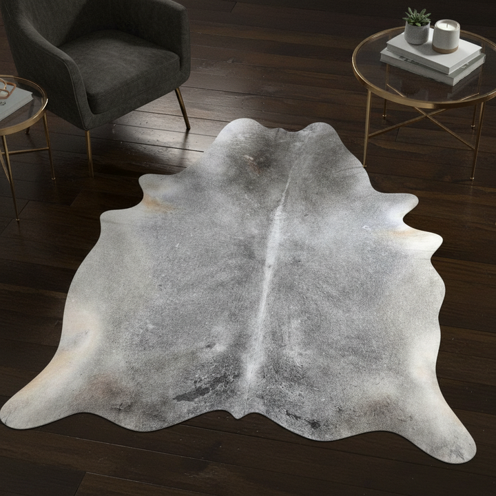 Grey & White Cow Hide 5x5.5 FT