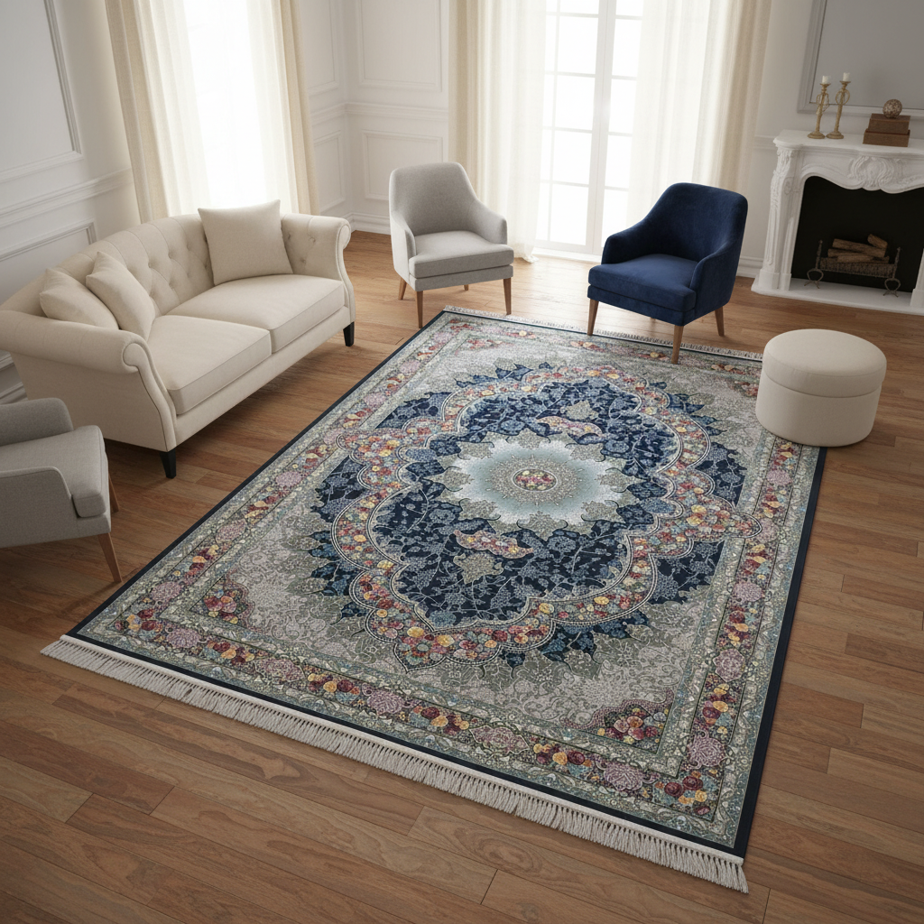 Grey & Navy Persian Rug 7x10 FT