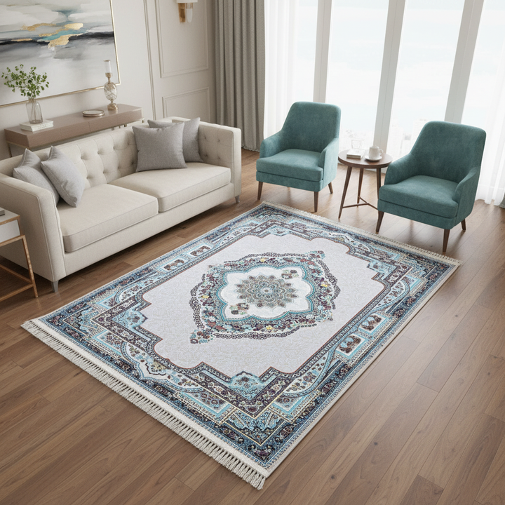 Grey & Turquoise Persian Rug 4x6 FT