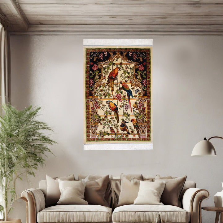 Pigeons of Love Supreme Fine Persian Silk Rug 2.5x4 Ft