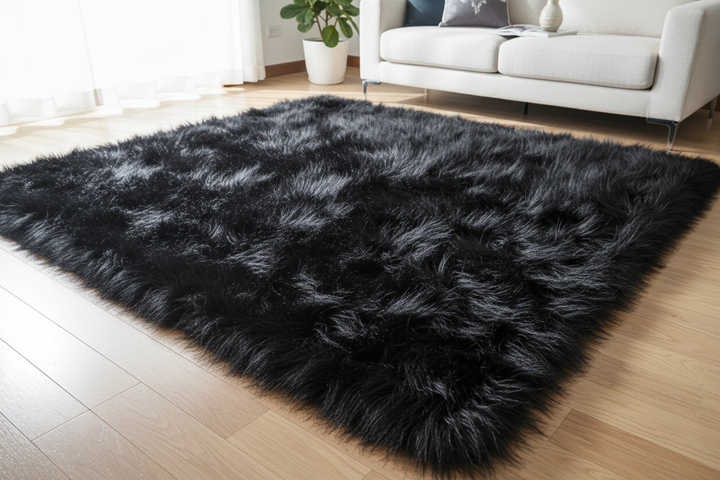 Black Fur Area Rug 4x6 ft lifestyle image