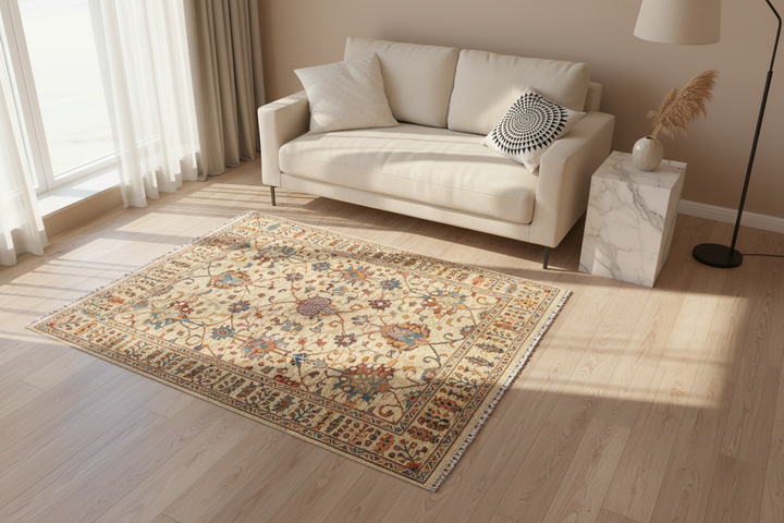Khurjin Beige Handmade Rug 6.7X5.1 FT