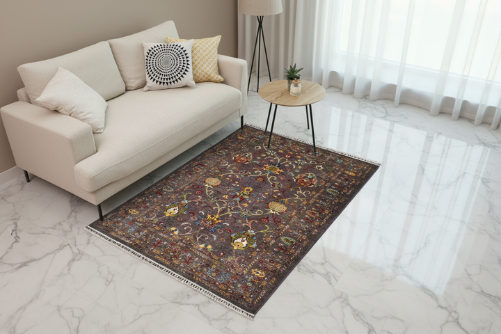 Khurjin Brown Handmade Rug 6.7X5.1 FT