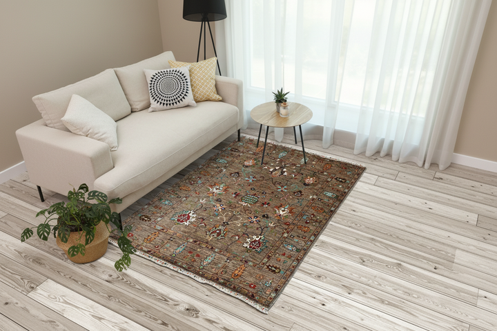 Khurjin Brown Handmade Rug 6.7X5.1 FT