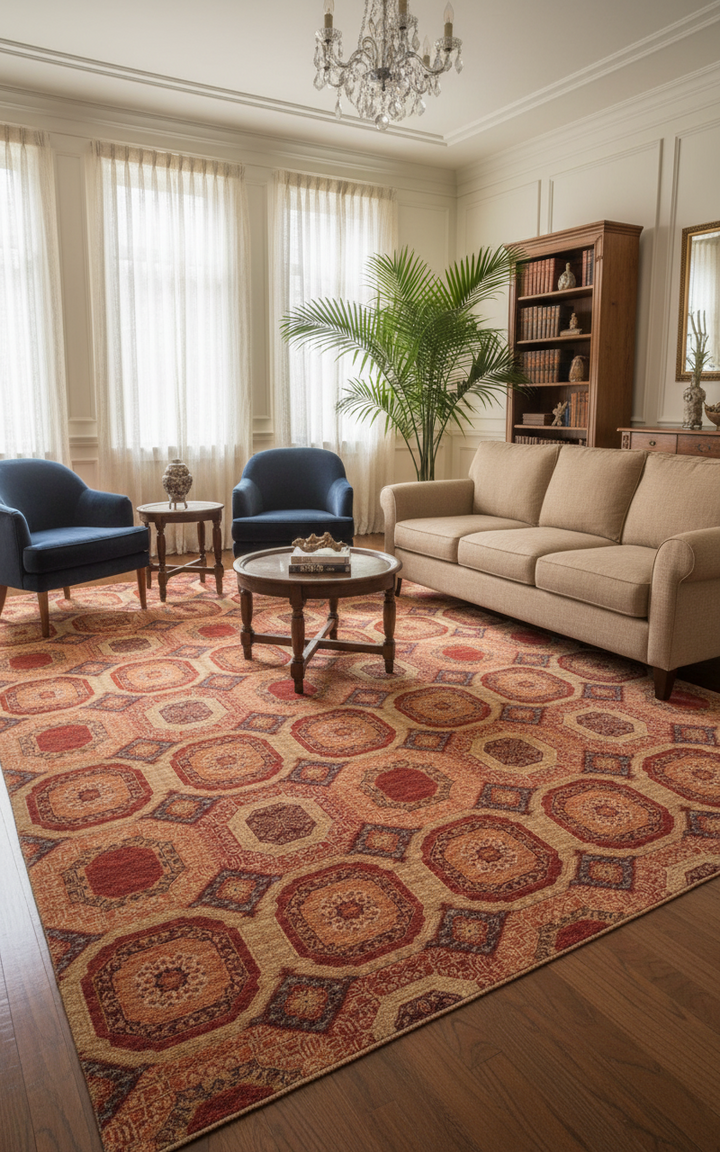 Burnt Orange Handmade Mamluk Rug 6.4x9.10 FT