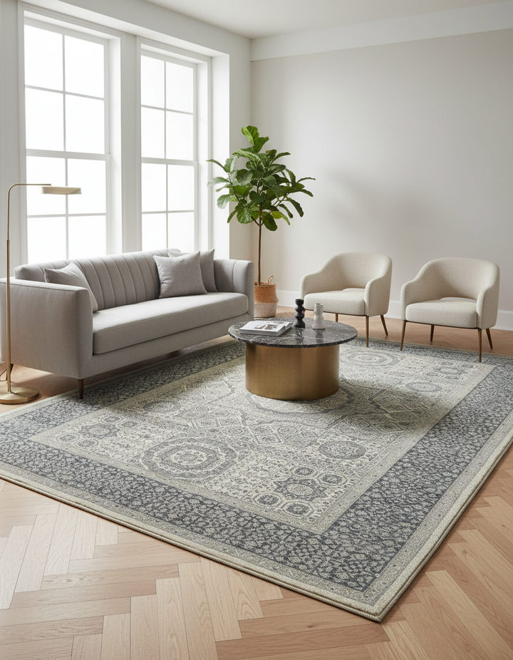 Grey Handmade Mamluk Rug 6.11x9.5 FT