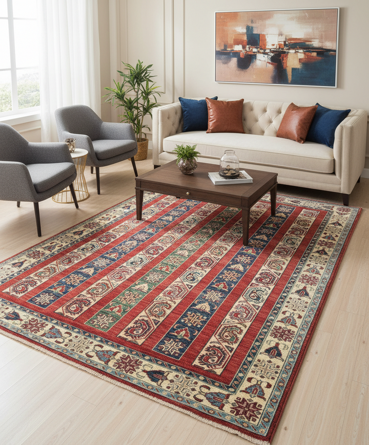 Khurjin Rust Handmade Rug 5X6.6 FT