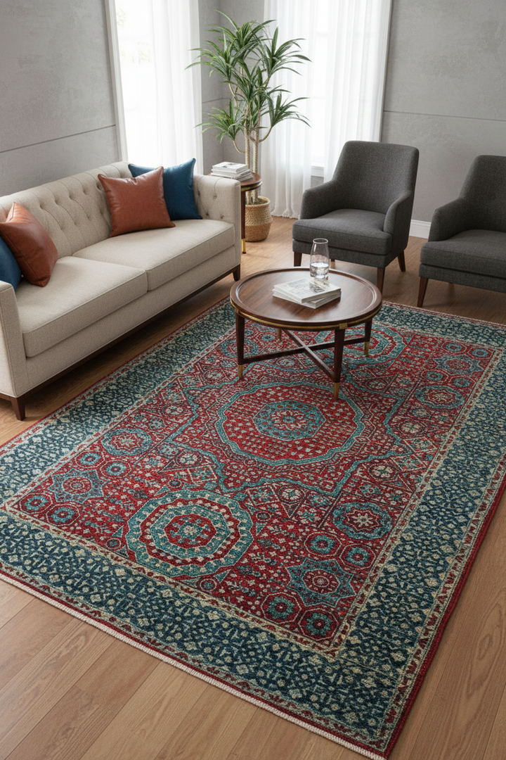 Rust Handmade Mamluk Rug 5.6x8.1 FT