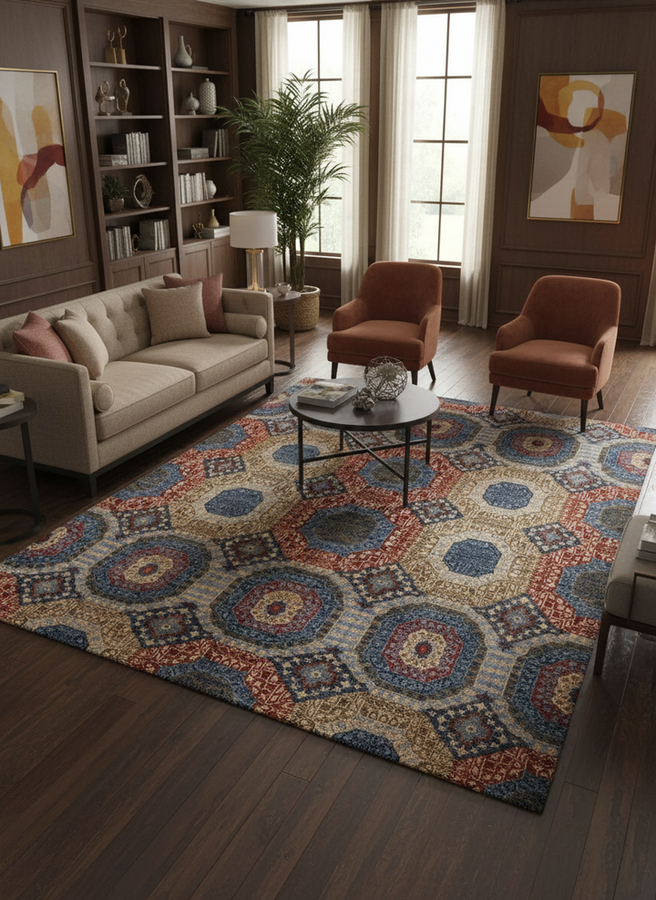 Rust & Beige Handmade Mamluk Rug 6.6x4.10 FT