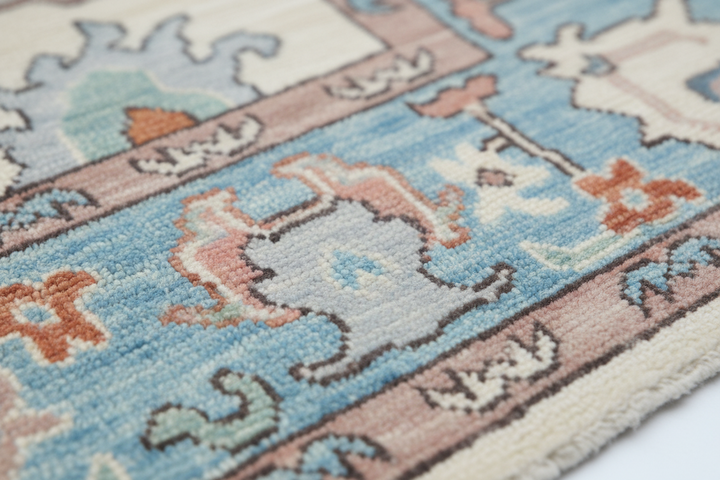 Sky Blue Handmade Oushak Rug 5.2x6.11 FT