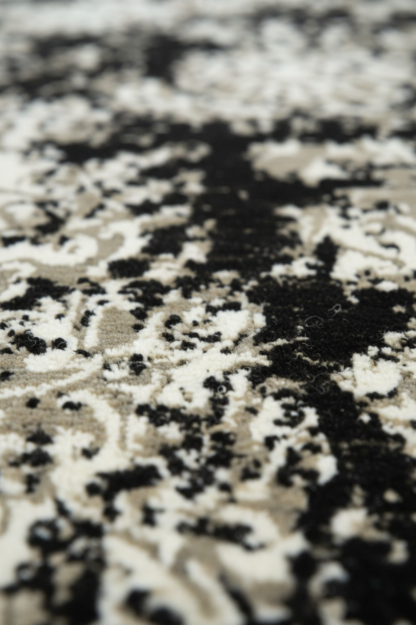 Abstract Charcoal Black Handmade Rug 9.1x6.3 ft