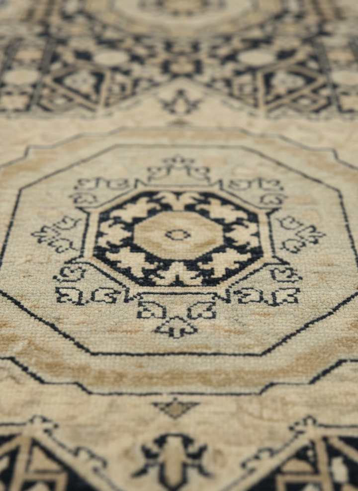 Ivory Beige Handmade Mamluk Rug 6.2x9.3 FT