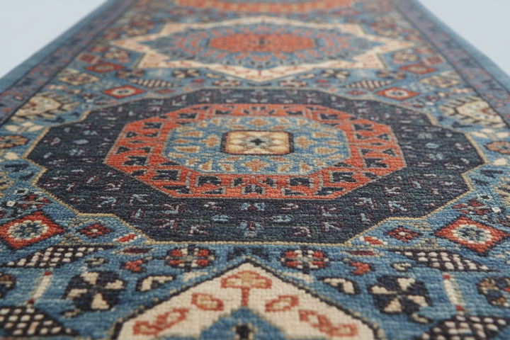 Multi Grey Handmade Mamluk Runner 7573 Close-up 2