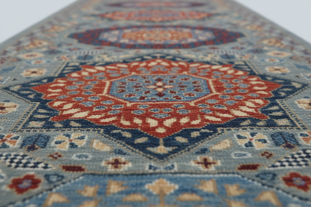 Multi Grey Handmade Mamluk Runner 7583 Close-up 1