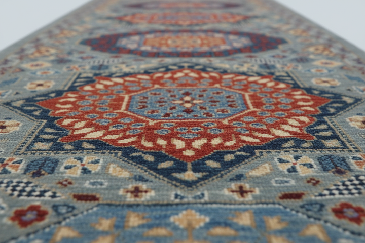 Multi Grey Handmade Mamluk Runner 7583 Close-up 1