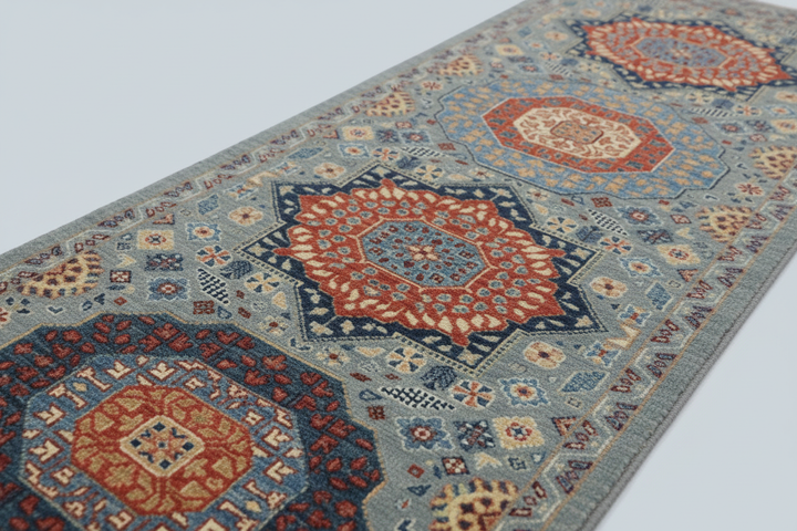 Multi Grey Handmade Mamluk Runner 7583 Close-up 2
