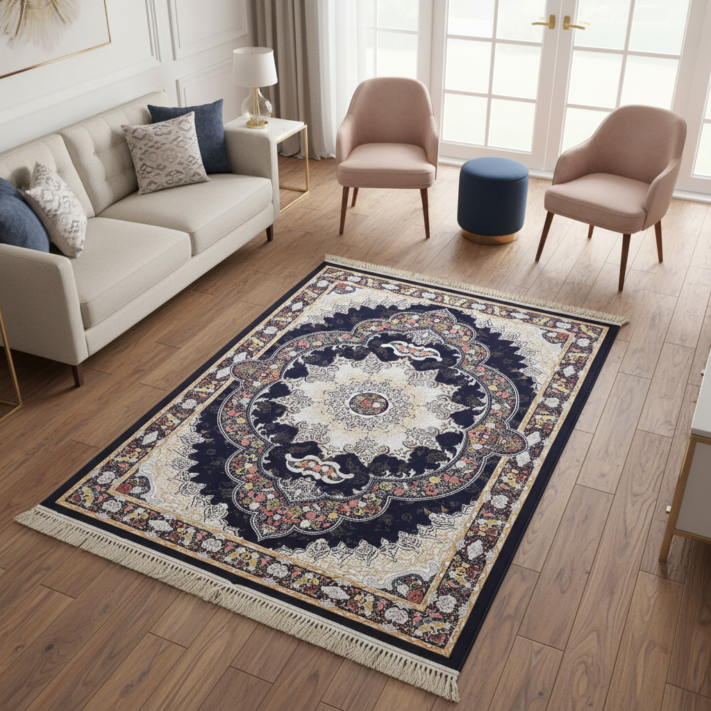 Navy & Cream Persian Rug 4x6 FT