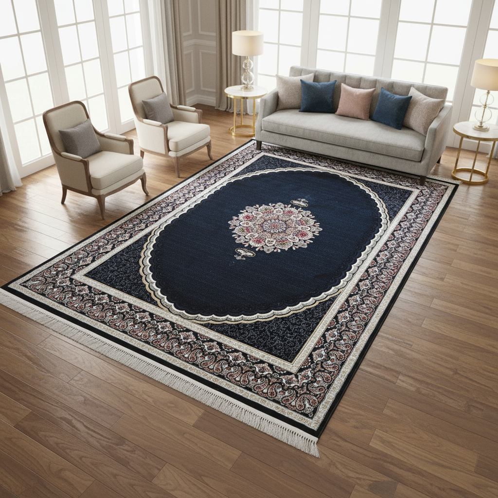 Navy & Cream Persian Rug 7x10 FT