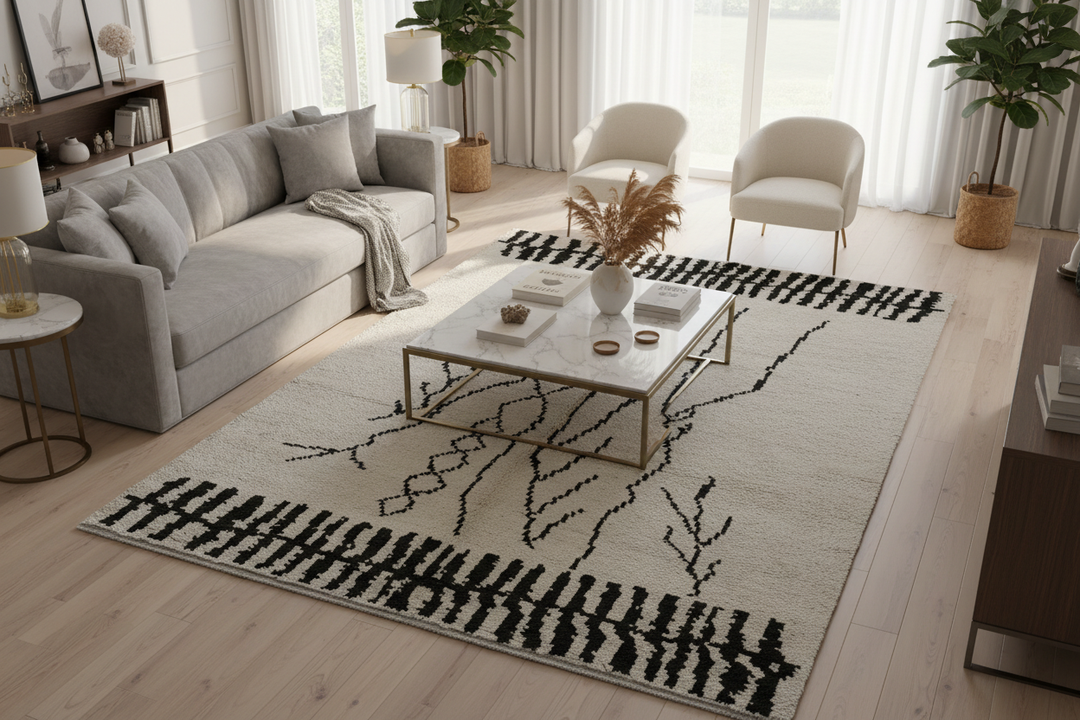 Off White Moroccan Handmade Rug 9005 Lifestyle