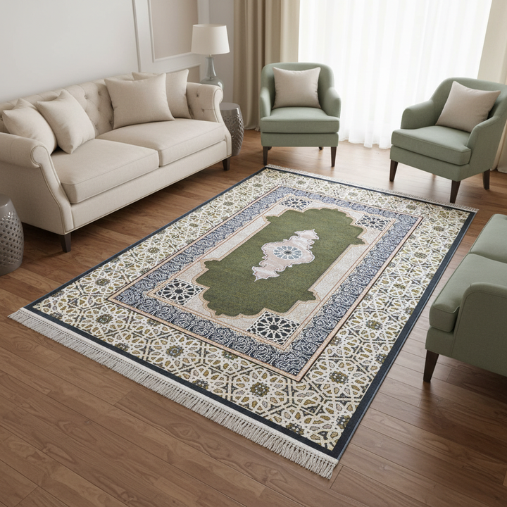 Olive Green & Cream Persian Rug 5x8 FT