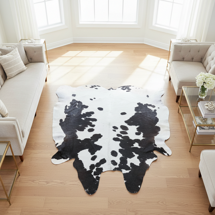 Tricolor Spotted Print Cow Hide 6x6 FT