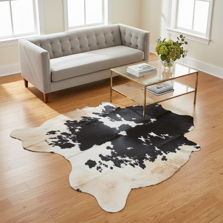Panda Solid Black Cow hide Rug 4X4.5 FT