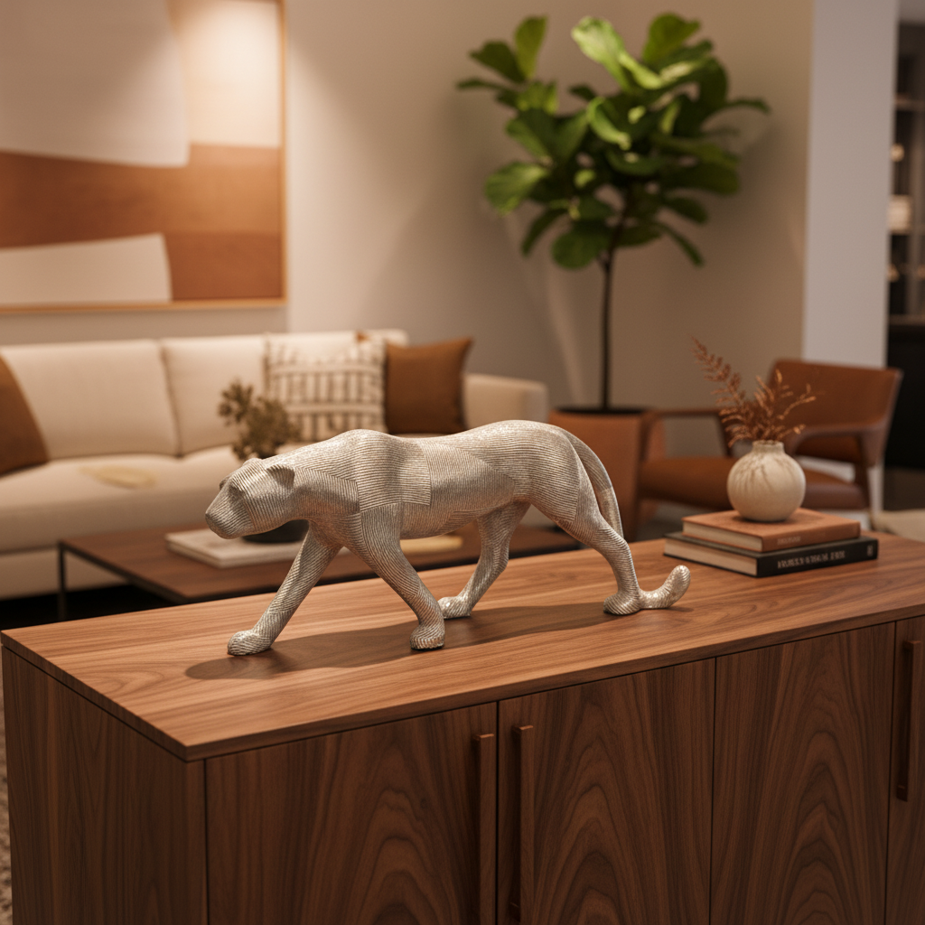 Metallic Gold Panther Sculpture