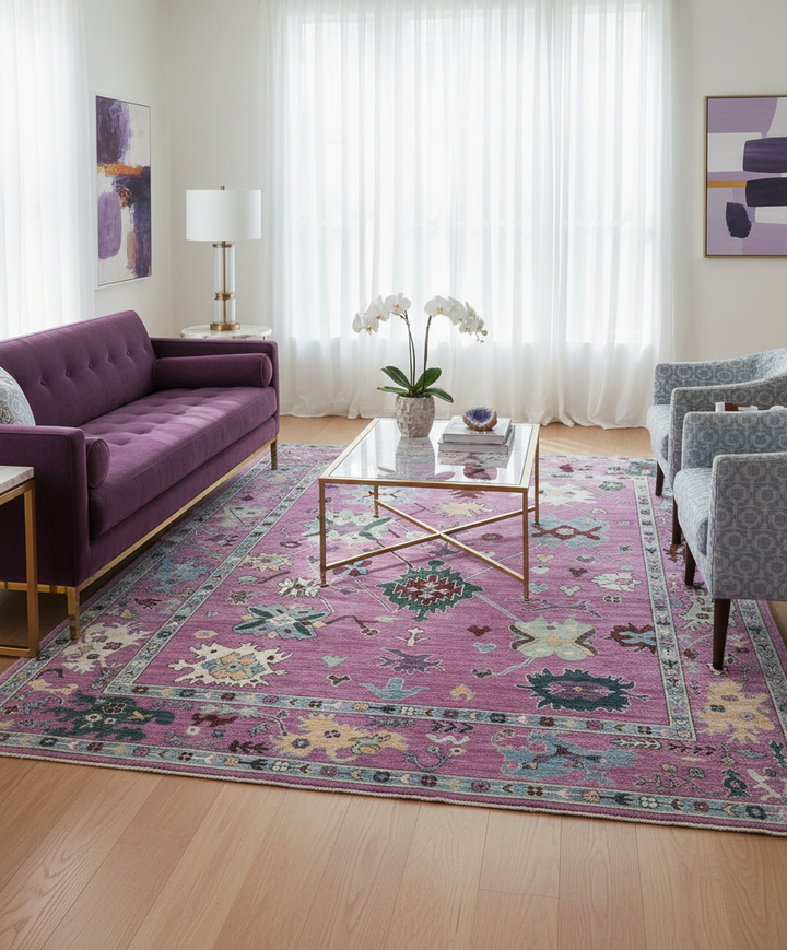 Pink Multi Handmade Oushak Rug 8.2x9.9FT