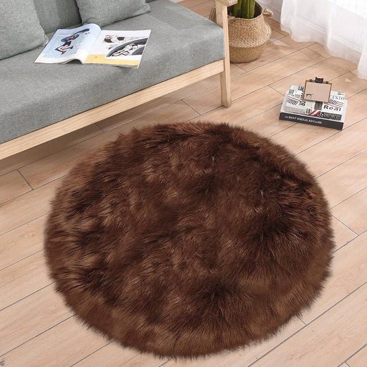 Dark Brown Round Fur 80x80 cm
