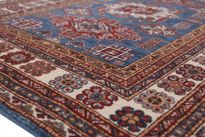 Rust Blue Super Kazak Rug 958 Close-up 2