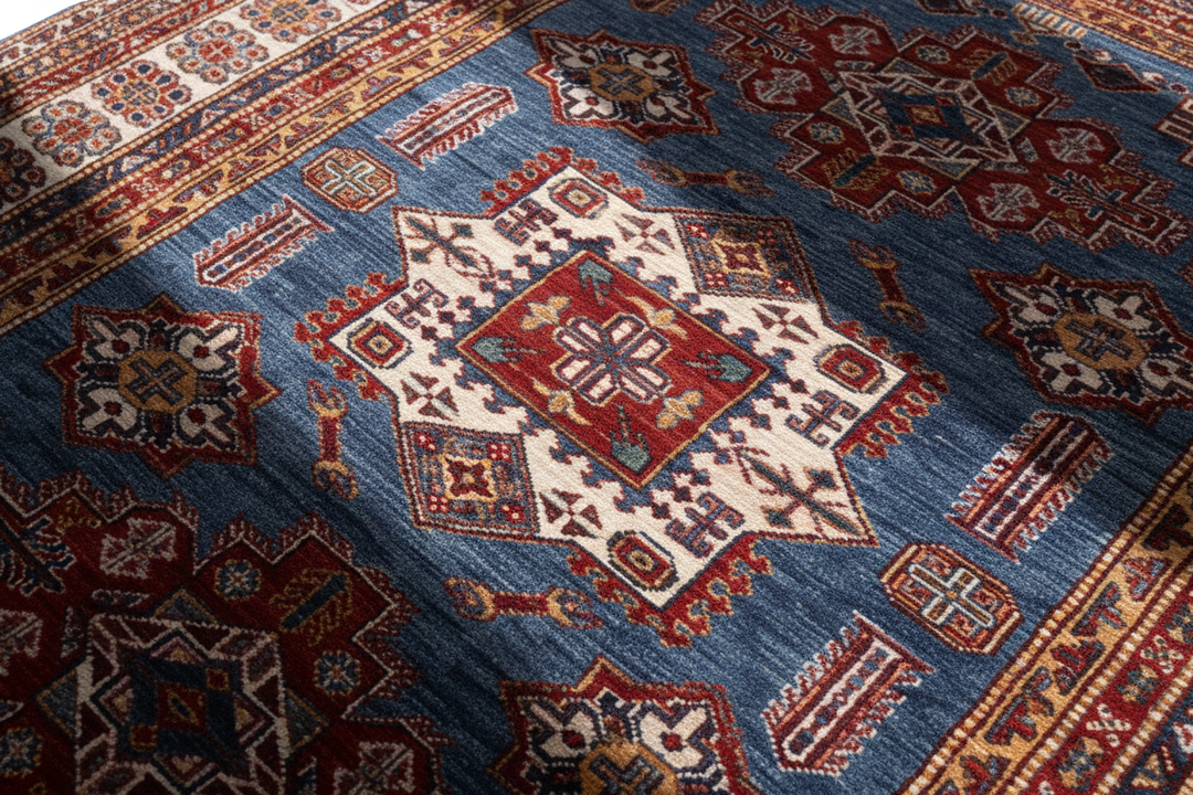 Rust Blue Super Kazak Rug 958 Close-up 3