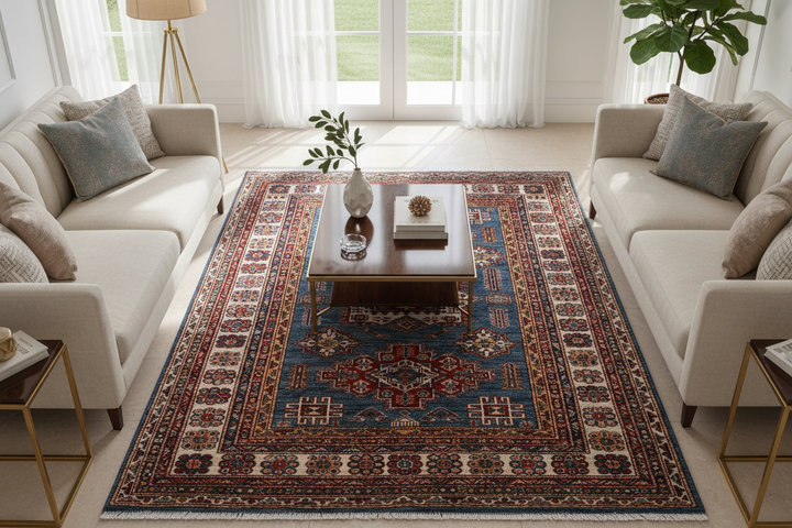 Rust Blue Super Kazak Rug 958 Lifestyle