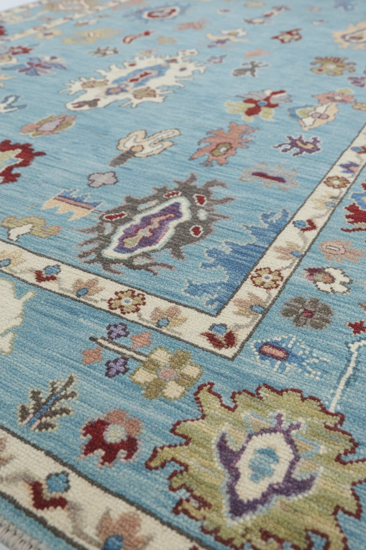 Sky Blue Oushak Rug Close-up 2