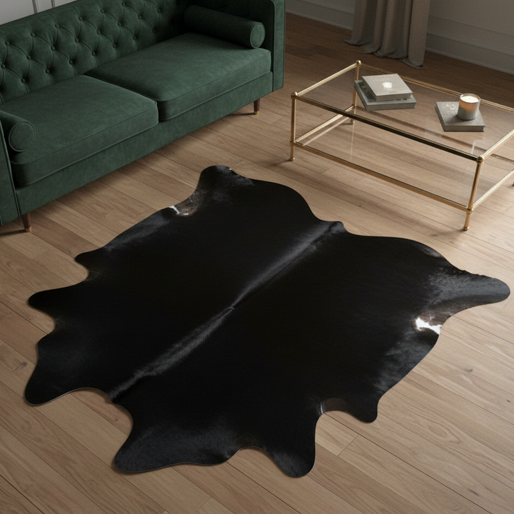 Midnight Black Cow Hide 5x5.5 FT