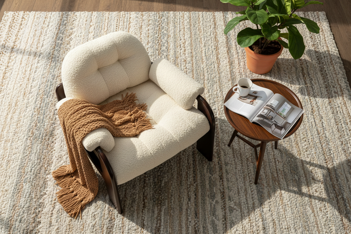 Cream Bouclé Accent Chair with Kikar Wood Frame