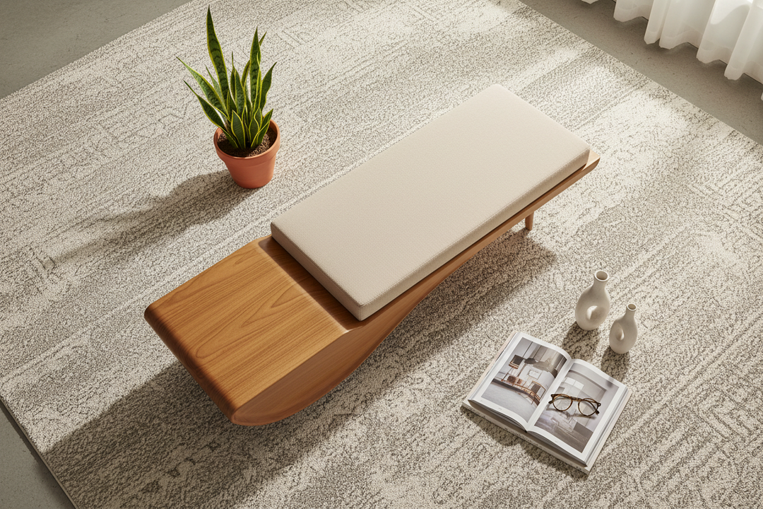 Beige Viscose Fabric Bench with Sheshum Wood Frame - 6 Feet