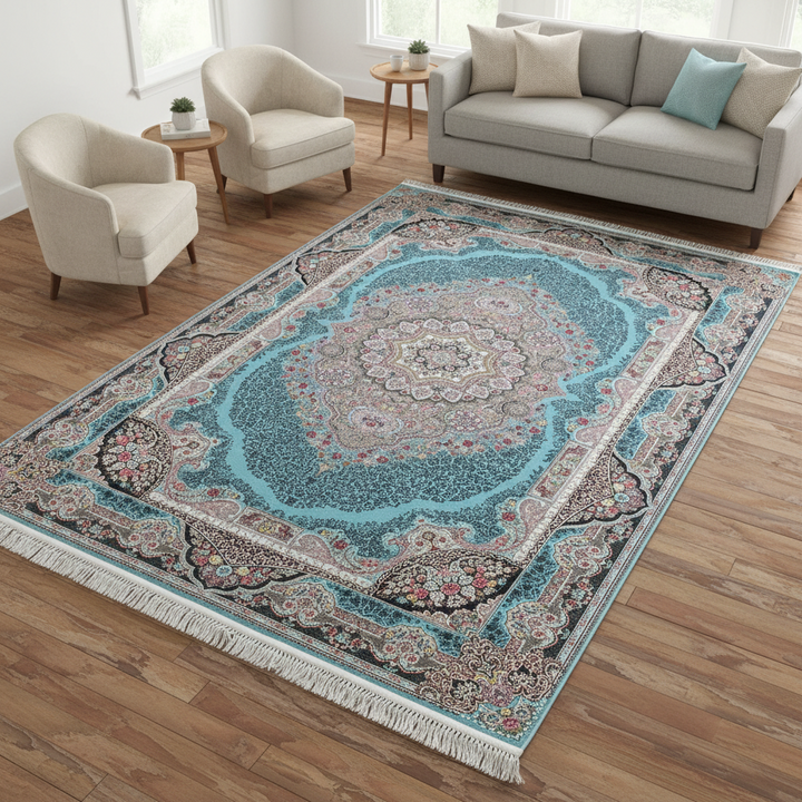 Bold turquoise Ferozi Super Persian Rug 7x10 FT