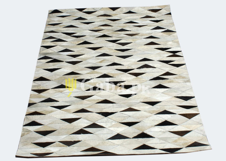 Triangle Design Cow Skin Patchwork Rug 3x5 ft