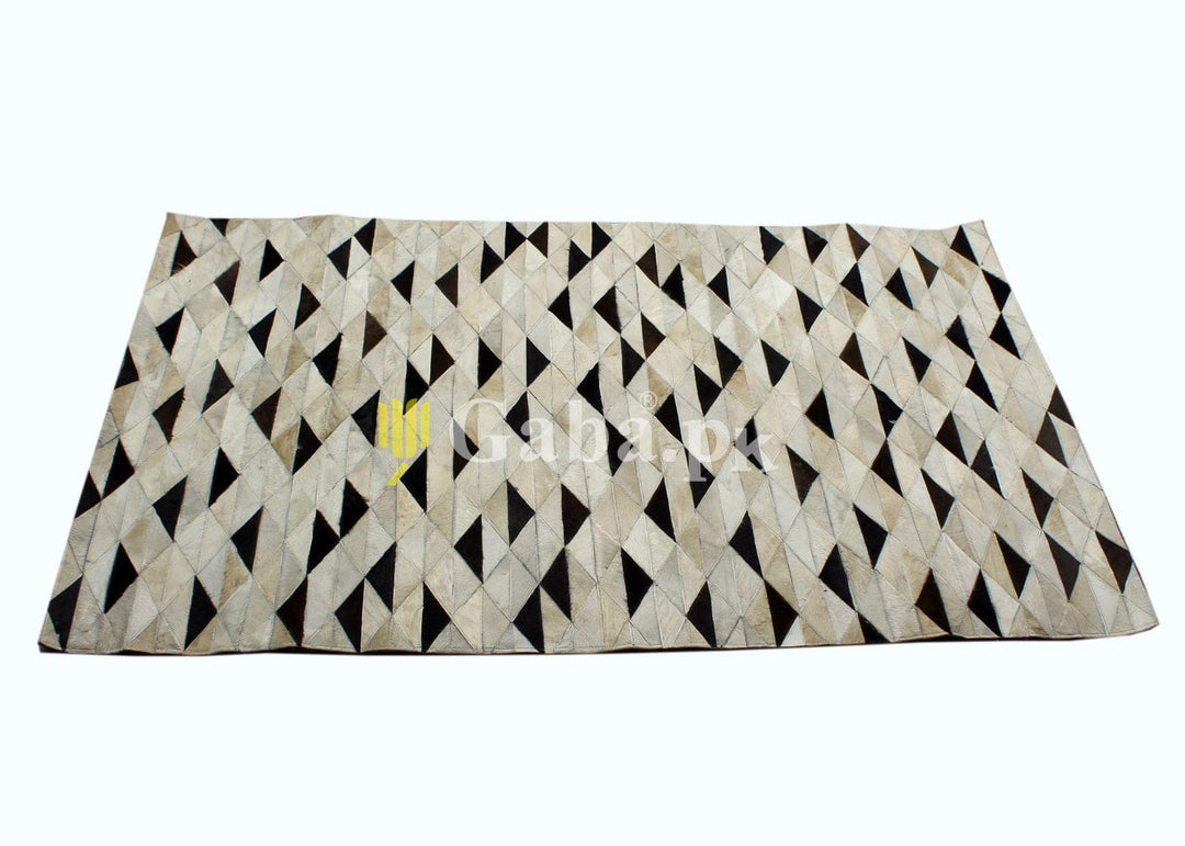 Triangle Design Cow Skin Patchwork Rug 3x5 ft