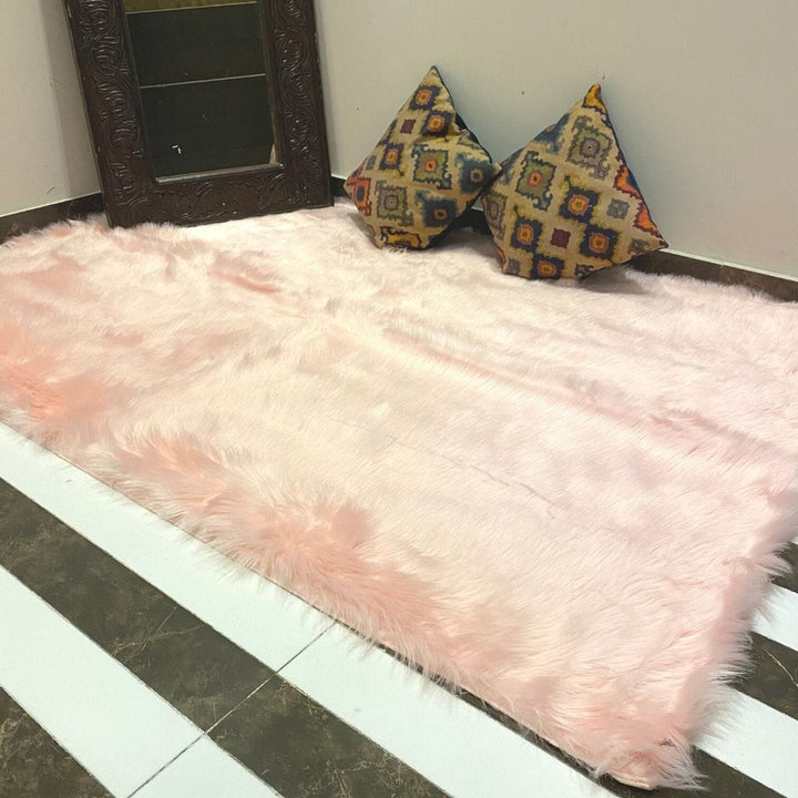 Baby Pink Fur Area Rug 4x6 ft