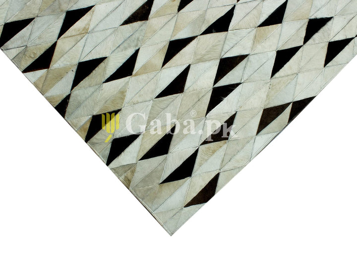 Triangle Design Cow Skin Patchwork Rug 3x5 ft