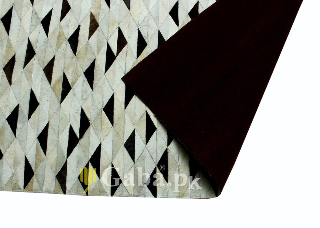 Triangle Design Cow Skin Patchwork Rug 3x5 ft