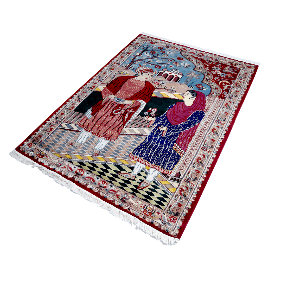 Anarkali Design Handknotted Silk Pictorial Rug 4x6 ft
