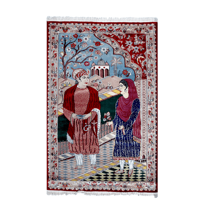 Anarkali Design Handknotted Silk Pictorial Rug 4x6 ft