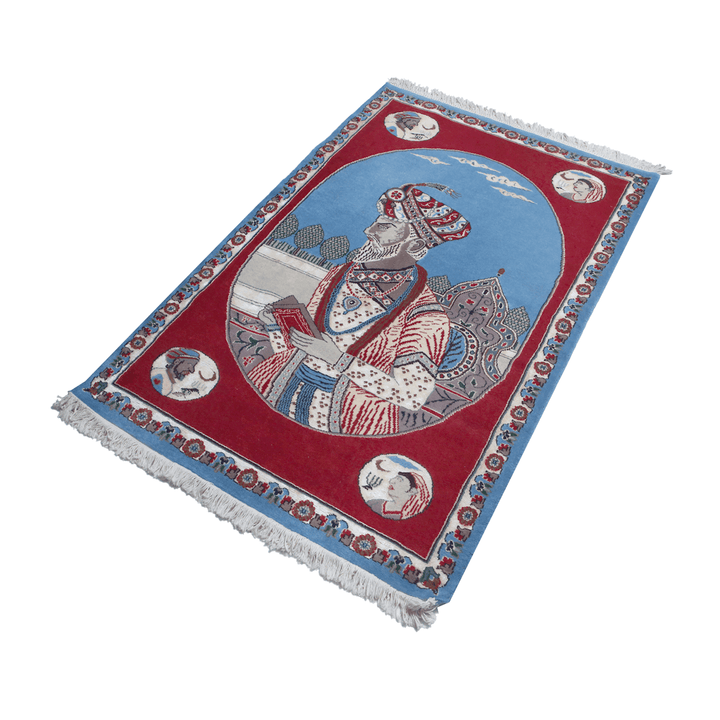 Akbar Badsha Handknotted Silk Pictorial Rug 3x5 Ft