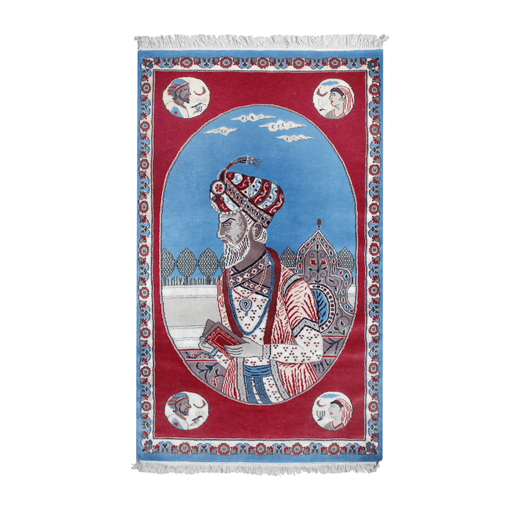 Akbar Badsha Handknotted Silk Pictorial Rug 3x5 Ft
