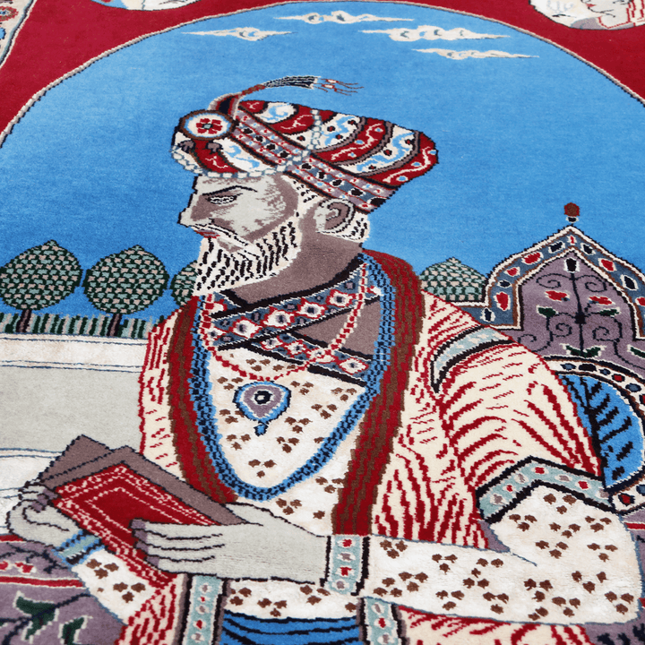 Akbar Badsha Handknotted Silk Pictorial Rug 3x5 Ft