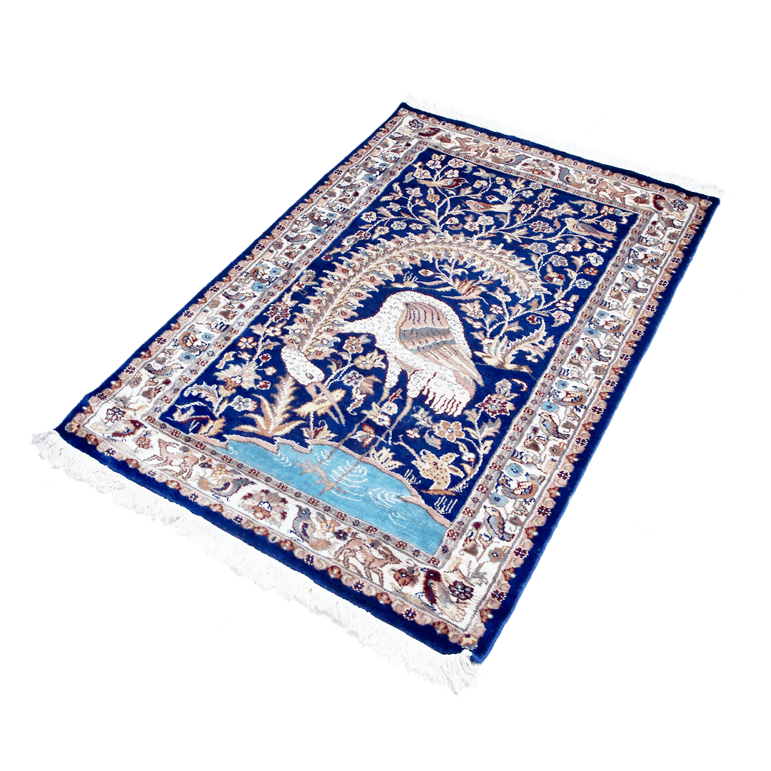 Peacock Handknotted Silk Pictorial Rug 3x5 Ft