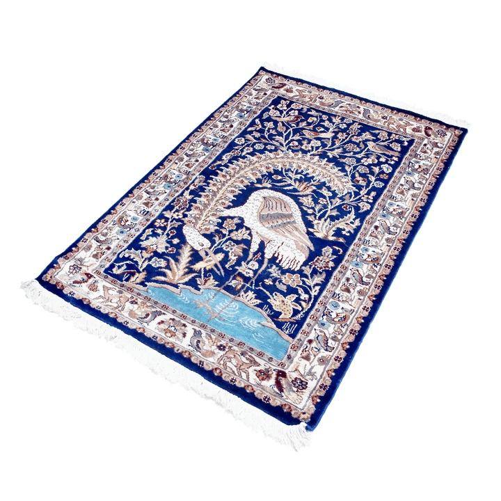 Peacock Handknotted Silk Pictorial Rug 3x5 Ft